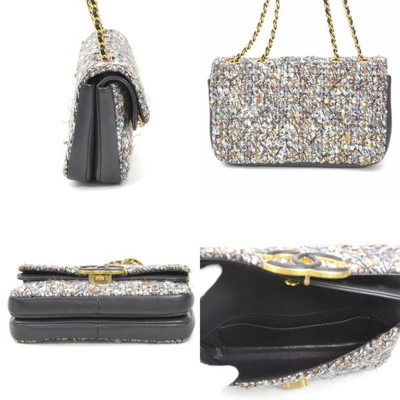 CHANEL Shoulder Bag Coco Mark Tweed/Leather Gray/Blue/Multicolor Gold Ladies - Picture 2 of 5
